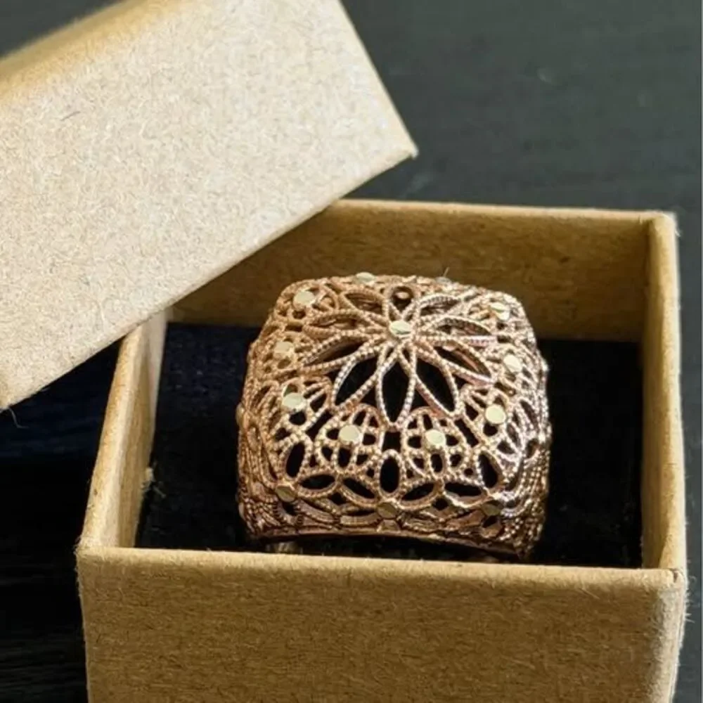 Vintage Sterling Rose Gold Filigree Ring Size 7 | Adjustable